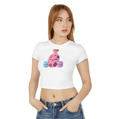 Cute Kawaii Sake Bottle- Japanese-Inspired Crop Top Color White