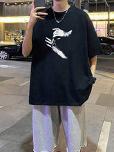 Trendy Black Oversized T-Shirt with Unique Hand Print – Streetwear Style Color Black