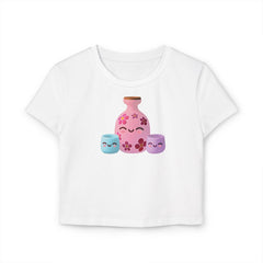 Cute Kawaii Sake Bottle- Japanese-Inspired Crop Top Color White
