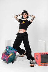 Trendy Black Baby Tee – “Duck You!” Graphic Crop Top for Edgy Street Style Color Black