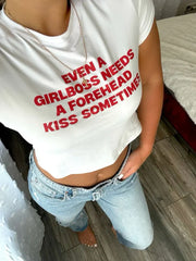 Girlboss Forehead Kiss Baby Crop Top – Trendy Color White