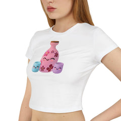 Cute Kawaii Sake Bottle- Japanese-Inspired Crop Top Color White