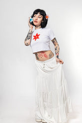 White Baby Tee Crop Top with Floral Print – Cute & Minimalist Color White