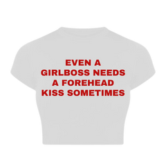 Girlboss Forehead Kiss Baby Crop Top – Trendy Color White