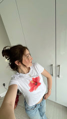 Floral Bloom Baby Tee – Trendy Graphic Crop Top Color white