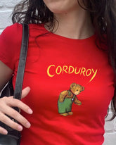 Corduroy Bear Graphic Tee – Cute Vintage-Inspired T-Shirt Color Red