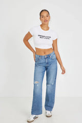 Trendy “Unemployed But Cute” Baby Crop Top – Color White
