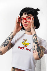 Baby Tee – Funny “Duck You!” Graphic T-Shirt for Bold Streetwear Color White