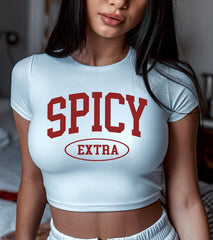 Extra Spicy Baby Tee – Bold Fitted Crop Top Color White