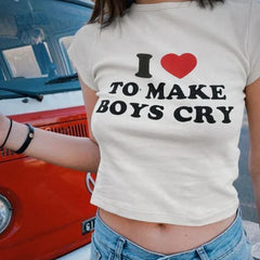 To Make Boys Cry" Baby Tee Crop Top - Bold and Edgy Style Color White