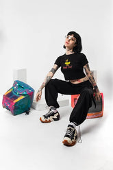 Trendy Black Baby Tee – “Duck You!” Graphic Crop Top for Edgy Street Style Color Black