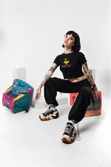 Trendy Black Baby Tee – “Duck You!” Graphic Crop Top for Edgy Street Style Color Black