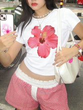 Floral Bloom Baby Tee – Trendy Graphic Crop Top Color white