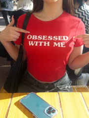 Obsessed With Me Red Baby Tee – Trendy Statement Crop Top