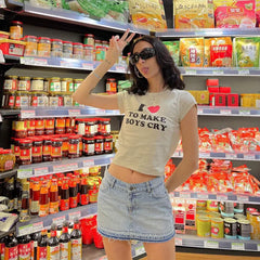 To Make Boys Cry" Baby Tee Crop Top - Bold and Edgy Style Color White