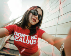 Don’t Be Jealous Red Baby Tee – Bold Statement Fitted Crop Top