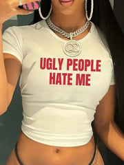 Ugly People Hate Me Baby Tee | White Crop Top