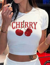 Cherry White Baby Tee | Crop Top
