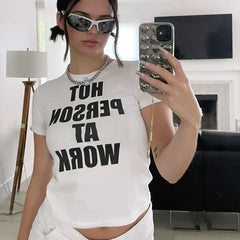 Hot Person At Work Vintage Y2K Baby Tee | Crop Top