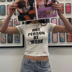 Hot Person At Work Vintage Y2K Baby Tee | Crop Top