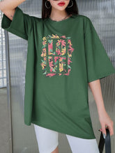 Oversized T-Shirt – Floral LOVE Graphic Tee - Forest Green