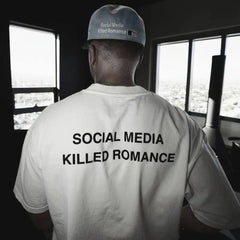 Minimalist Statement T-Shirt – “Social Media Killed Romance” Bold Print