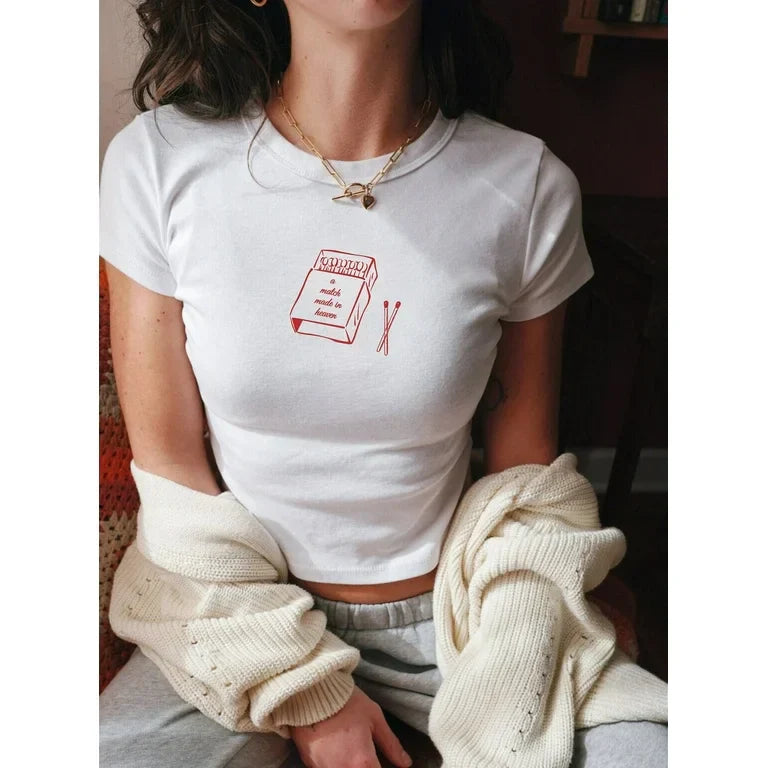 Vintage Matchbox Graphic Baby Tee – Minimalist Aesthetic Tee