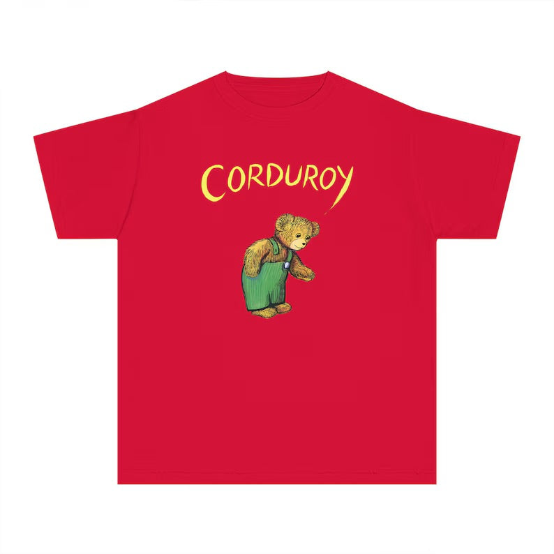 Corduroy Bear Graphic Tee – Cute Vintage-Inspired T-Shirt Color Red