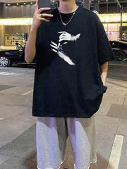 Trendy Black Oversized T-Shirt with Unique Hand Print – Streetwear Style Color Black