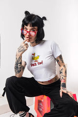 Baby Tee – Funny “Duck You!” Graphic T-Shirt for Bold Streetwear Color White