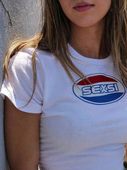 Bold “Sexsi” Baby Tee – Retro-Inspired Graphic Crop Top Color White