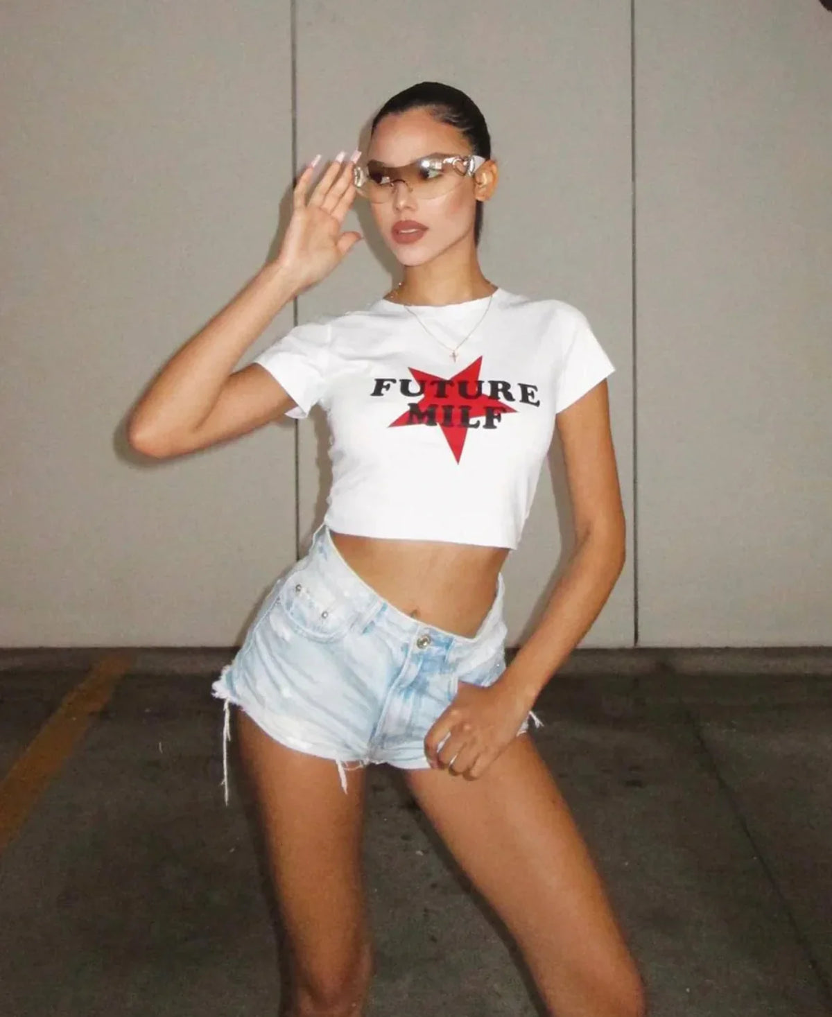 Bold “Future MILF” Baby Crop Top – Trendy & Confident Look