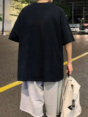 Trendy Black Oversized T-Shirt with Unique Hand Print – Streetwear Style Color Black