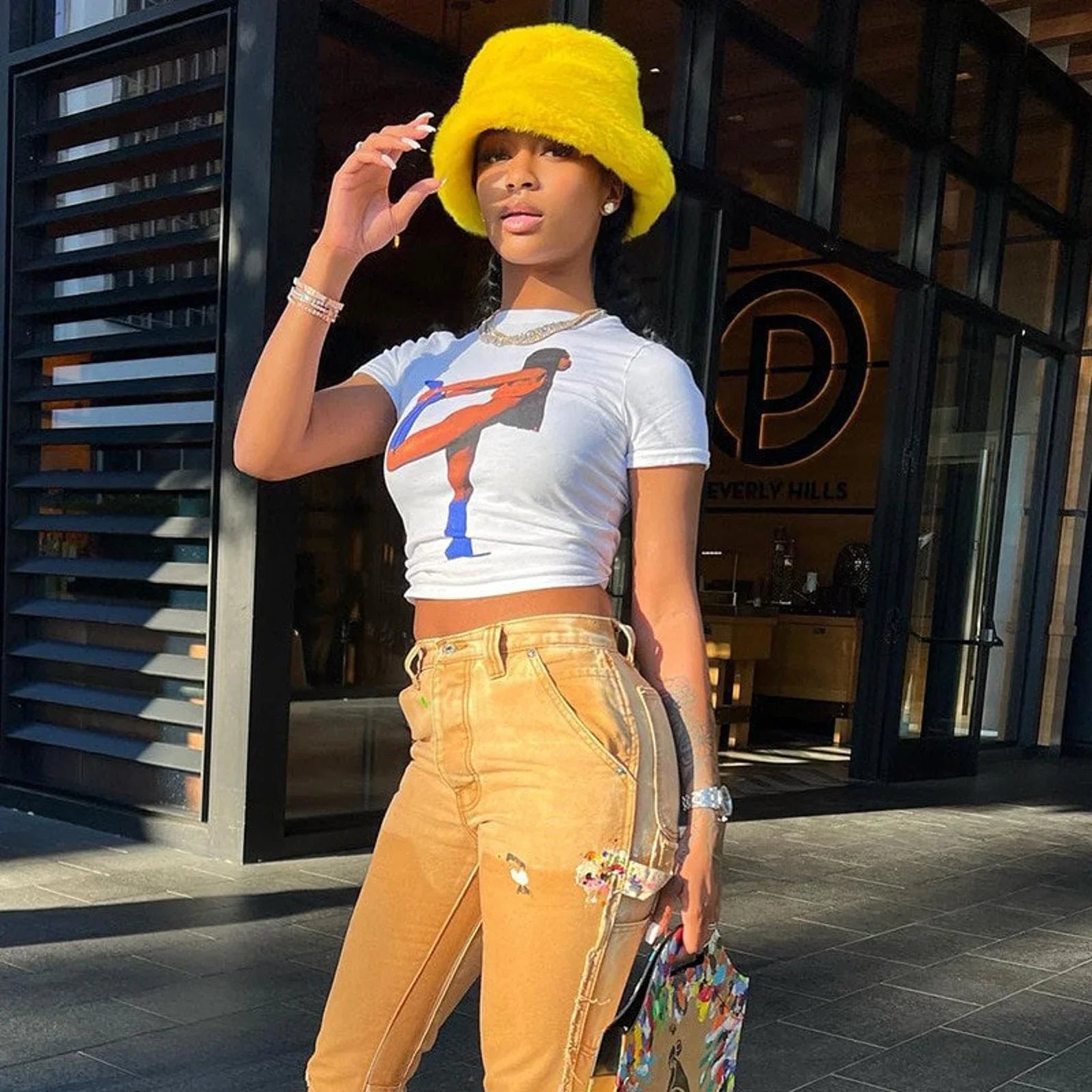 Chic Graphic Baby Tee Crop Top – Trendy & Stylish Streetwear Color White