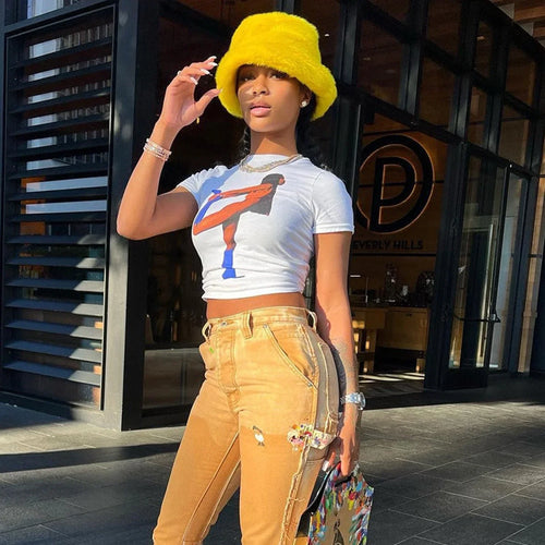 Chic Graphic Baby Tee Crop Top – Trendy & Stylish Streetwear Color White