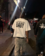 “Stay Focused Baby” Motivational T-Shirt – Trendy Oversized Statement Tee