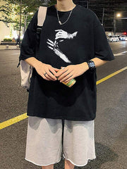 Trendy Black Oversized T-Shirt with Unique Hand Print – Streetwear Style Color Black