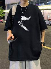 Trendy Black Oversized T-Shirt with Unique Hand Print – Streetwear Style Color Black