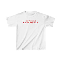 Trendy “Hot Girls Drink Tequila” Baby Tee – Color White