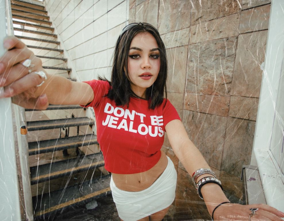 Don’t Be Jealous Red Baby Tee – Bold Statement Fitted Crop Top