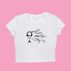 Boys Make Great Pets Baby Tee | White Crop Top