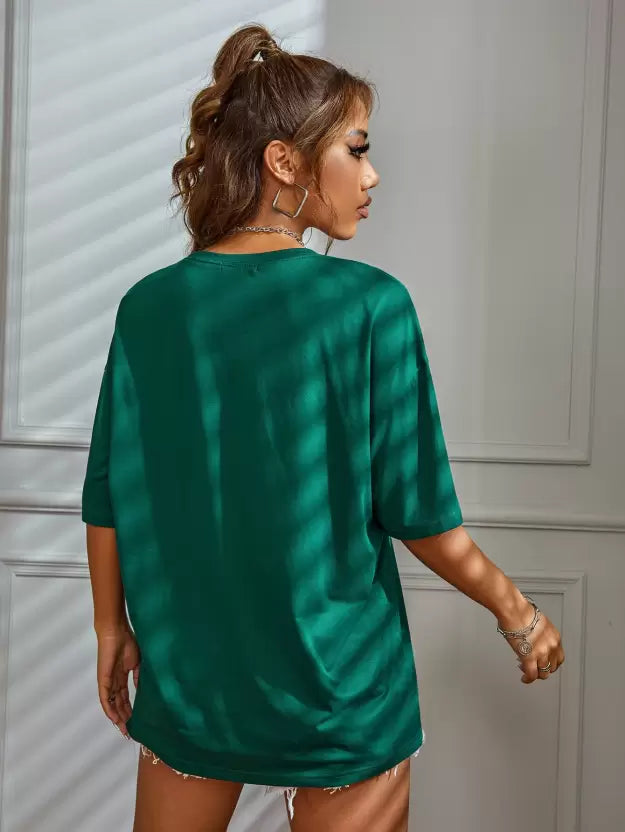 Oversized T-Shirt – Floral LOVE Graphic Tee - Forest Green