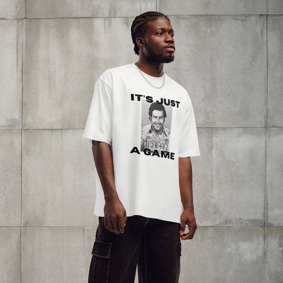 Men’s Oversized “It’s Just a Game” Graphic T-Shirt – White