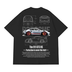 Porsche 911 GT3 RS Oversized Black T-Shirt – Supercar Blueprint Graphic Tee | Unisex