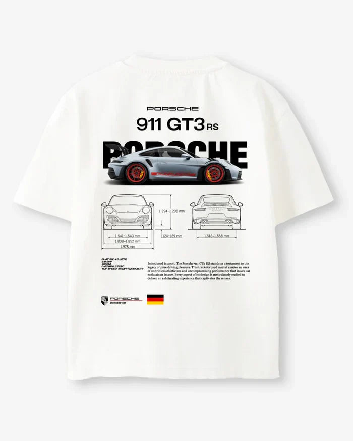 Porsche 911 GT3 RS Oversized Unisex T-Shirt – 180 GSM Premium Cotton | White