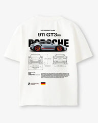 Porsche 911 GT3 RS Oversized Black T-Shirt – Supercar Blueprint Graphic Tee | Unisex
